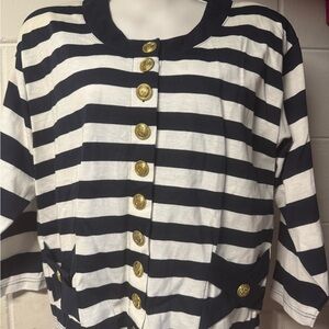 Vintage 90s NWT Blue and White Striped Blouse with Round Neckline